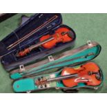 2 x violins both with hard carry cases and bows
