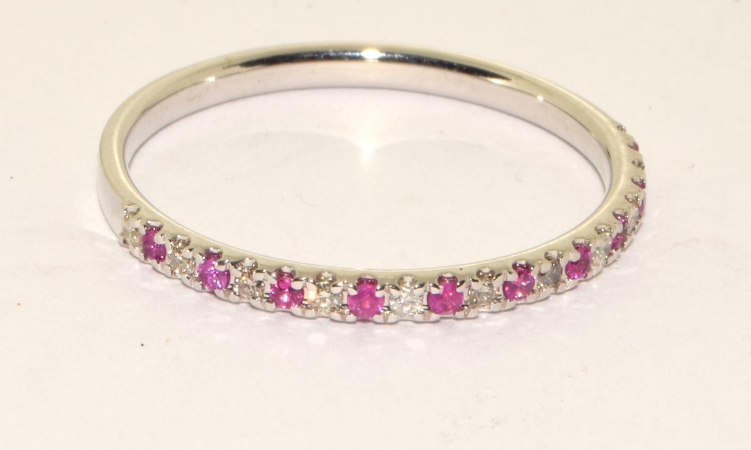 Pink Sapphire and Diamond unworn 9ct white gold ring size T