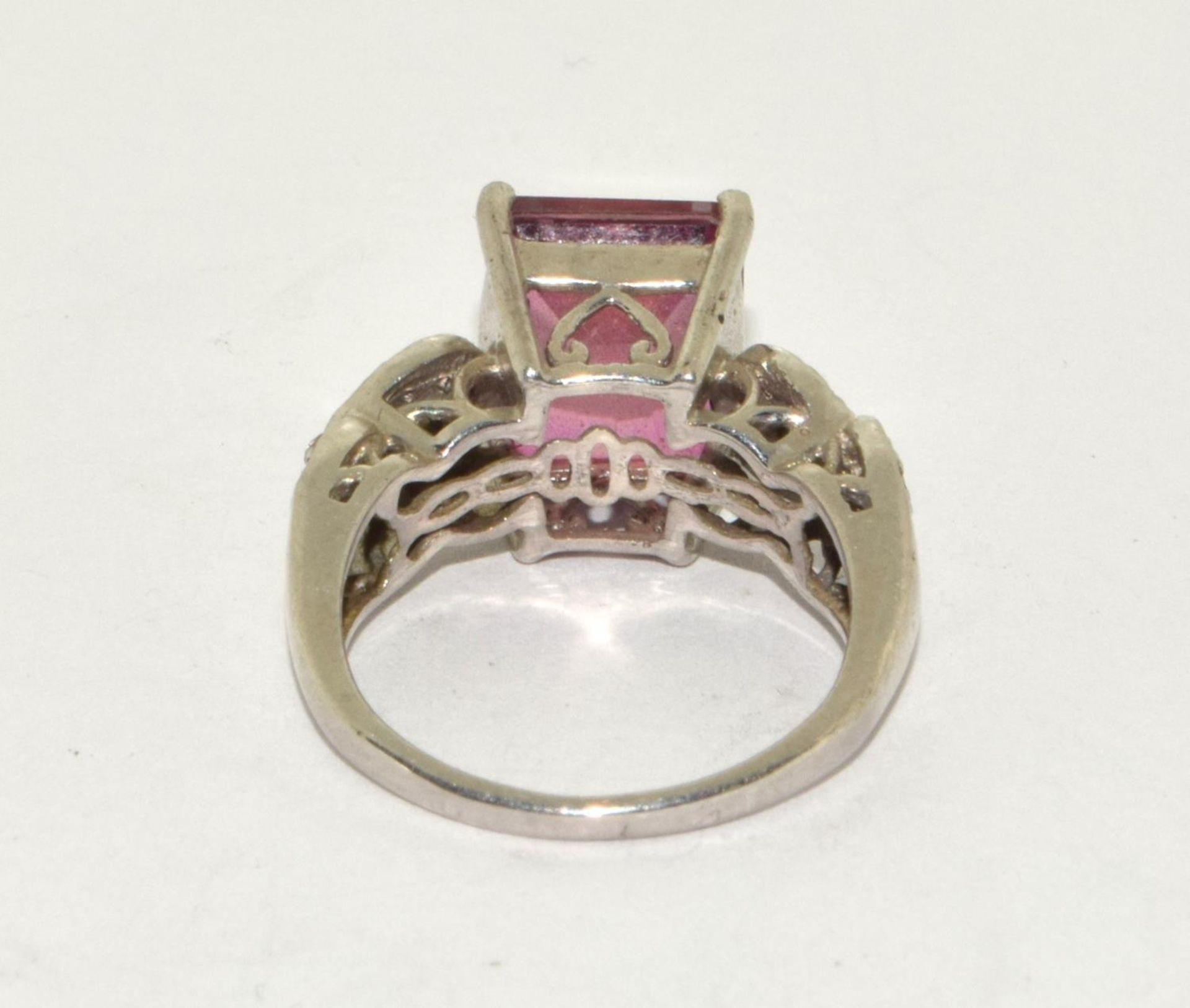 A 925 silver ring set large square cut pink stone, Size N - Image 3 of 3