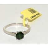 A 925 silver solitaire green stone ring Size O 1/2, BNWT
