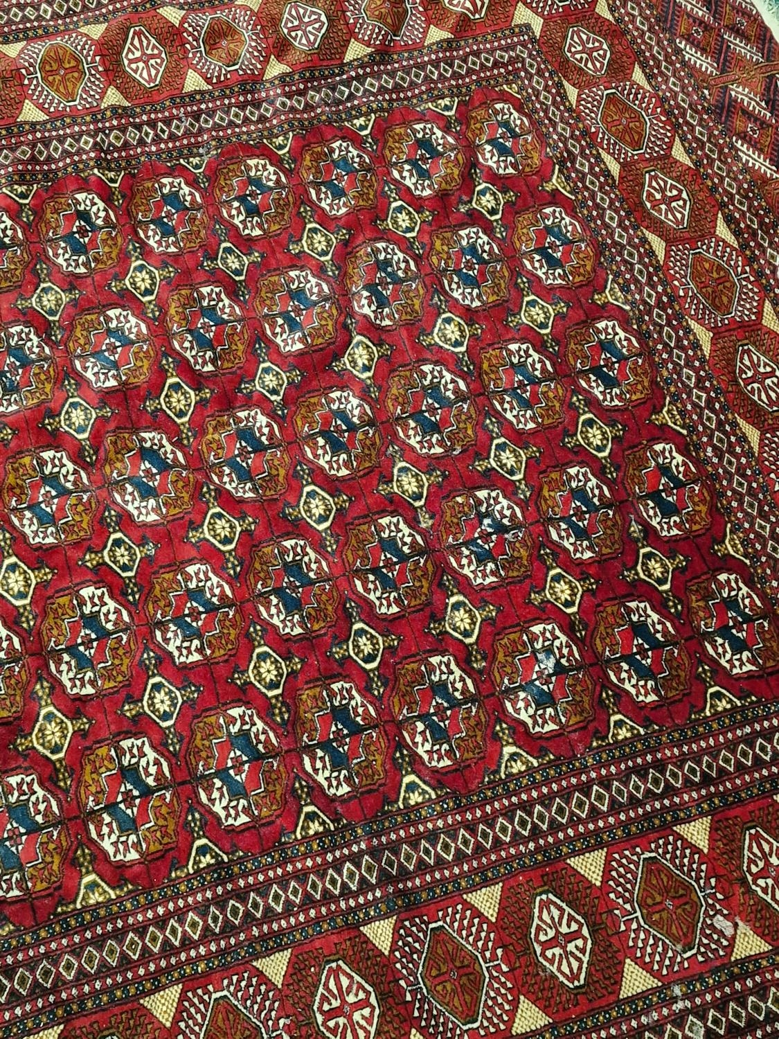 Vintage maroon Bukhara room size rug 350x250cm - Image 3 of 4