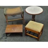 Four miscellaneous items of furniture to include vintage Lloyd Loom stool.