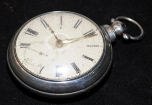 Antique sterling silver pair cased Fusee Lever open face pocket watch hallmarked for Birmingham 1847