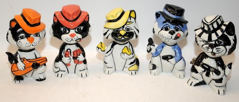 Lorna Bailey Cats Set: The Mobsters, Bomber. Tommy. The Boss, Magnum and Capone. Full set of 5 cats.