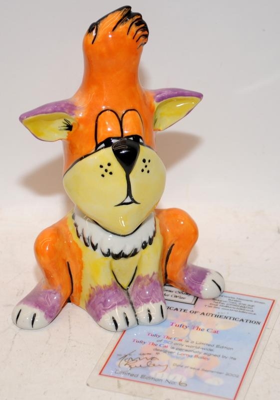 Lorna Bailey Cat Figures: Tufty 6/50, Shampoo 26/50 and Ringlets 3/50. All with signed certificates - Image 6 of 7