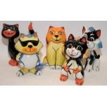 5 x Lorna Bailey Cat figures: Cool, Precious, Eros, Lenny and Dotty. All signed