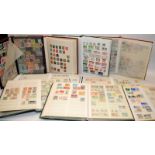 A collection of stamp albums and stock books, most are well filled with world stamps. 9 albums in