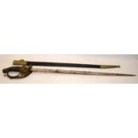 Antique Prussian Infantry Officers sword. Prussian Eagle prominent on grip and basket. O/all