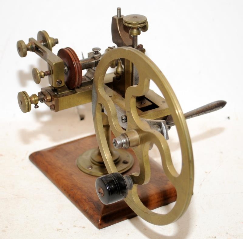 Quality Antique Hand Cranked Watchmakers Lathe of brass and steel construction - Image 4 of 4