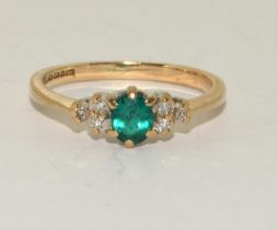 9ct gold Green stone and Diamond ring size L