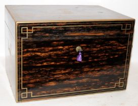 Superb quality large Victorian Coromandel jewellery box, brass bound with further brass decorative