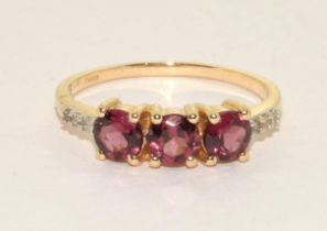 9ct gold ladies Diamond and Rubellite ring size N