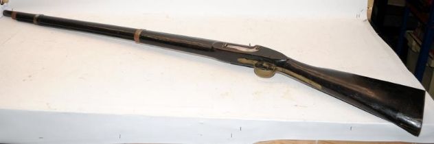 Indian made Brown Bess Smoothbore Flintlock Musket. Foundry marks to barrel, mechanism functions.