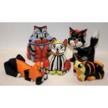 5 x Lorna Bailey cat figures including Tigger, Winston and Sammy. All signed