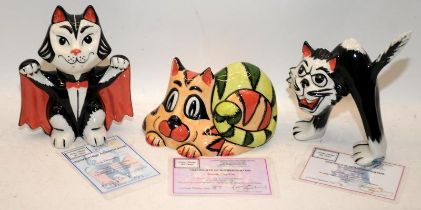 Lorna Bailey Cat Figures: Cat Dracula 59/75, Scaredy Cat 7/50 and Bandit 37/75. All with signed