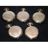 A collection of gold plated full hunter pocket watch cases. External size 50mm not including winder,