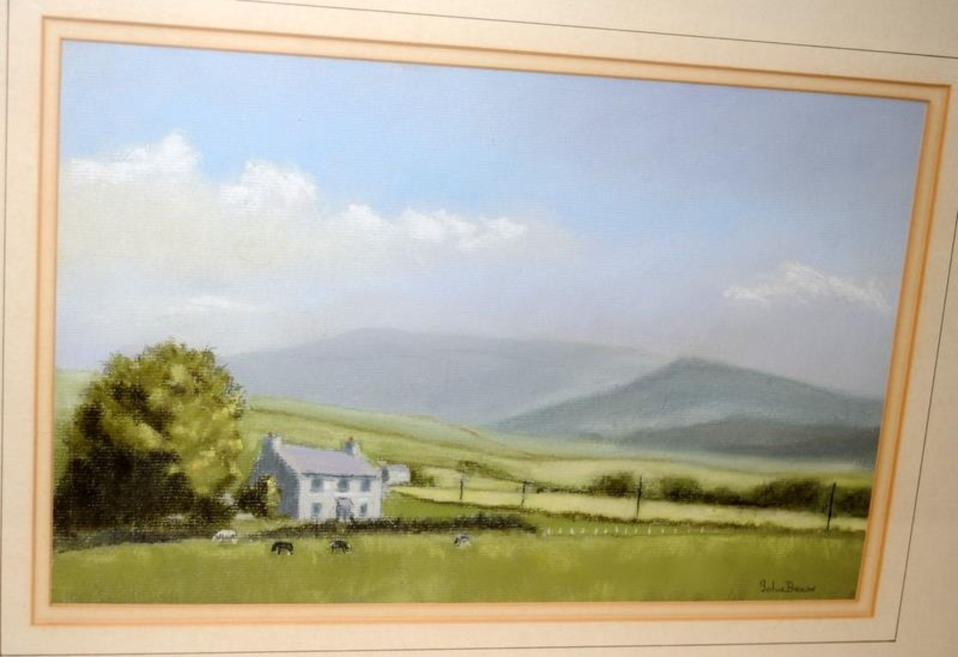 'Farm In Snowdonia' landscape in pastels signed John Brown. Frame size 53cms x 40cms - Image 3 of 3