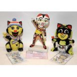 Lorna Bailey Cat Figures: Goo Goo 6/75, Goal 27/75 and Keep Fit Cat 19/75. All with signed