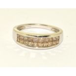 Double row white 9ct gold diamond ring Size O