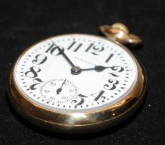 Quality vintage Hamilton 21 jewels open face pocket watch with gold plated case. In good working