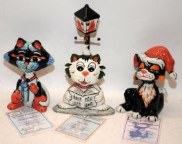 Lorna Bailey Cat Figures: Thank You Darling 26/50, Santa's Little Helper 7/75 and The Caroller 70/