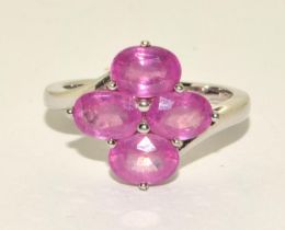 A 925 silver TGGC pink stone flower ring Size P