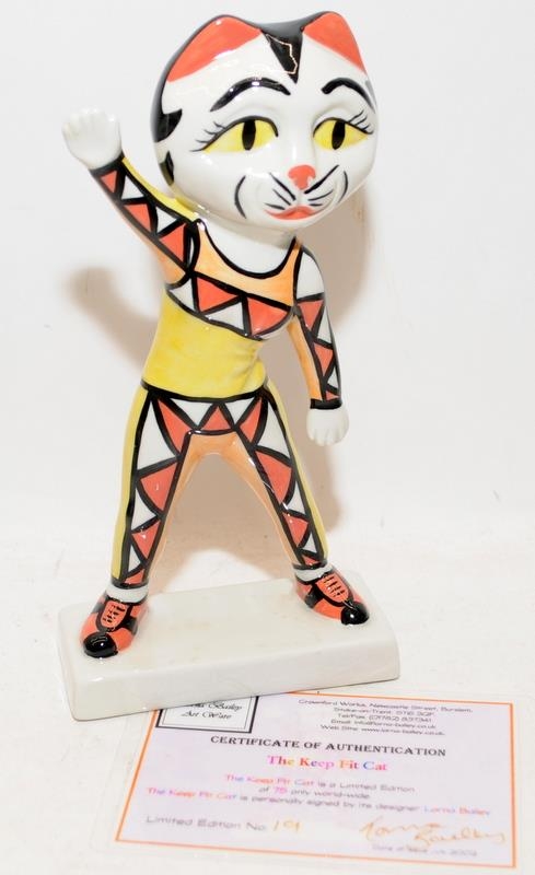 Lorna Bailey Cat Figures: Goo Goo 6/75, Goal 27/75 and Keep Fit Cat 19/75. All with signed - Image 4 of 7
