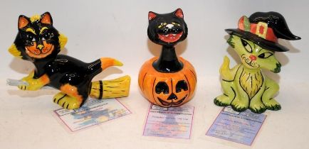 Lorna Bailey Cat Figures: Pumpkin Surprise 6/75, Mischievous Merlin 72/75 and Twitchy Witchy 61/