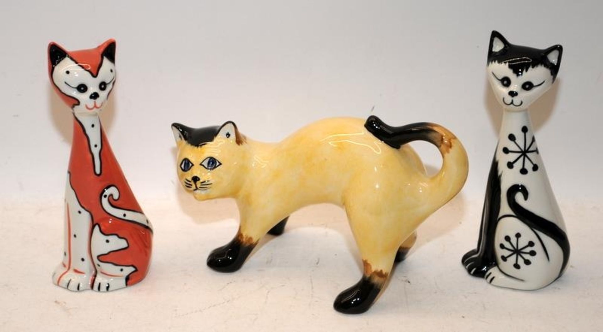 Lorna Bailey Cat Figures. 3 x early names unknown Lorna Bailey cats with very low edition limits