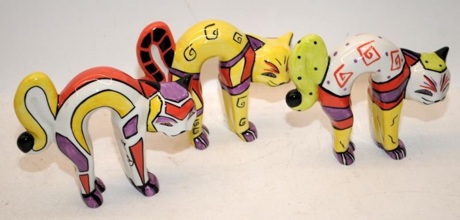 Lorna Bailey Cat Figures: 3 x Limited Edition Cats with arched backs. All marked 47/50. No
