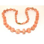 Large Vintage natural Angel skin coral necklace with a 9ct gold clasp total weight 69g