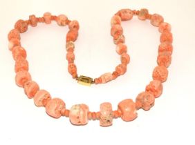 Large Vintage natural Angel skin coral necklace with a 9ct gold clasp total weight 69g