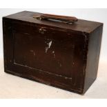 Vintage wooden engineers drop front chest of four graduated drawers containing a useful assortment