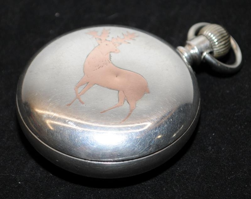 Quality antique Fahy's Coin no.1 pocket watch case featuring inlaid stag to case back with - Image 6 of 7