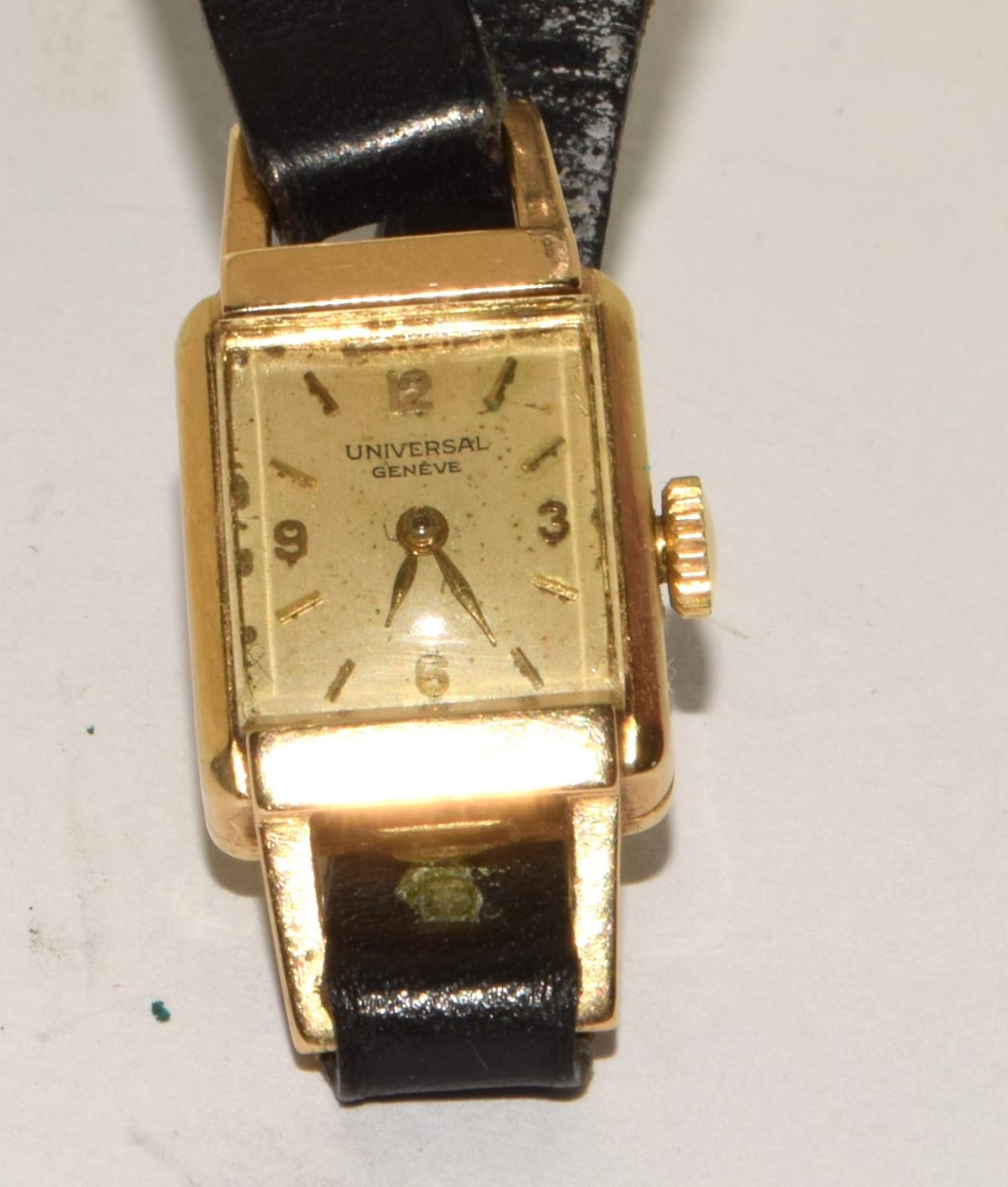 Ladies 14ct gold head manual wind watch on leather strap - Image 6 of 6