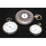 A small collection of 3 silver cased pocket watches including a half hunter, all requiring attention
