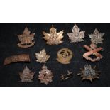 Collection of WWI Canadian Forces Cap Badges, some scarce examples. 12 in lot