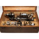 Vintage Wolf Jahn watchmakers/jewellers lathe and cross slide with accessories in original hinged