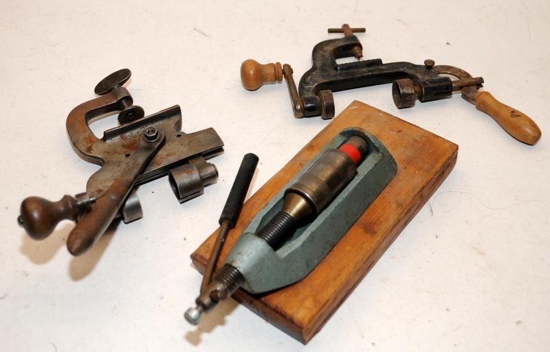 Vintage Gunsmiths Shotgun Cartridge Roll Turnover tools x 2 c/w one other - Image 2 of 2