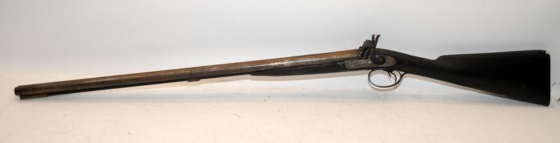 Antique Muzzle loading twin barrel twin trigger percussion rifle. Armoury marks to stoppered barrel.