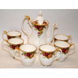 Royal Albert Old Country Roses 24cms lidded coffee pot c/w 6 x footed coffee mugs