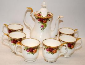 Royal Albert Old Country Roses 24cms lidded coffee pot c/w 6 x footed coffee mugs