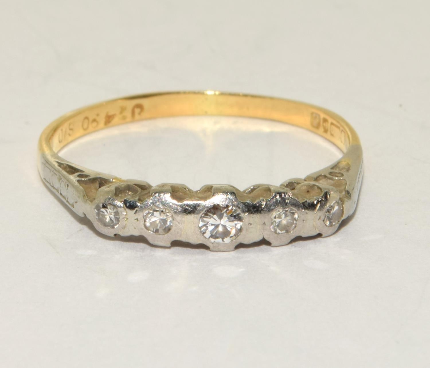 Art Deco 18ct gold five stone Diamond ring size O