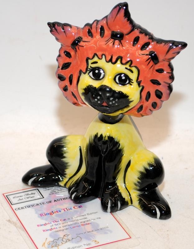 Lorna Bailey Cat Figures: Tufty 6/50, Shampoo 26/50 and Ringlets 3/50. All with signed certificates - Image 2 of 7