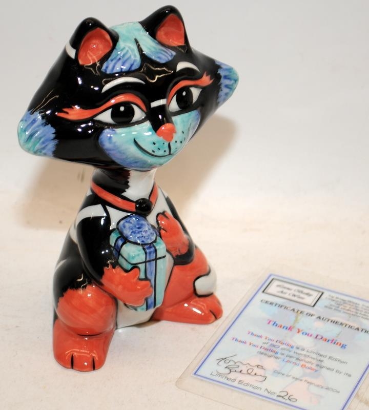 Lorna Bailey Cat Figures: Thank You Darling 26/50, Santa's Little Helper 7/75 and The Caroller 70/ - Image 2 of 7