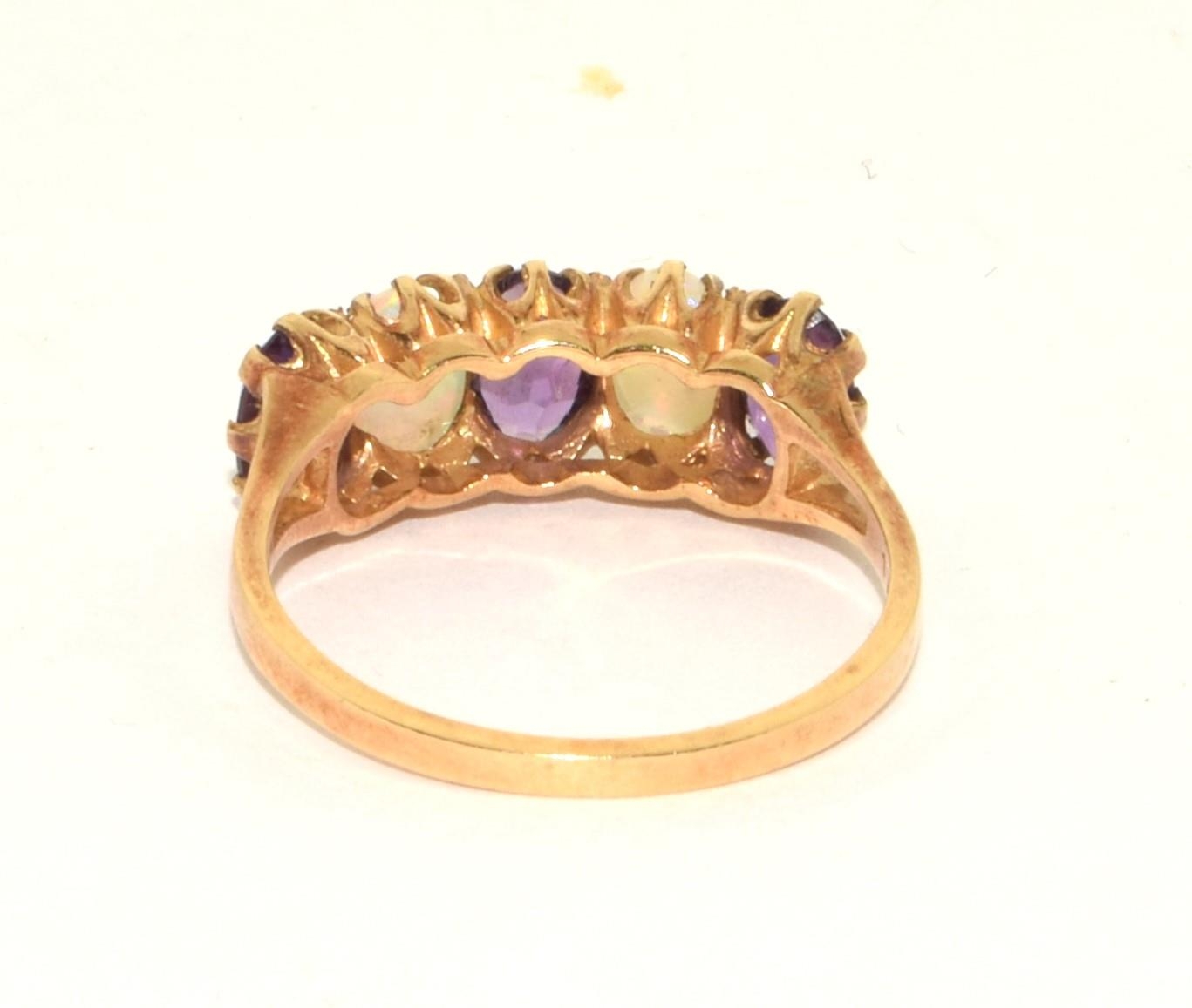 9ct gold Antique set Opal and Amethyst 5 stone ring size O - Image 3 of 5