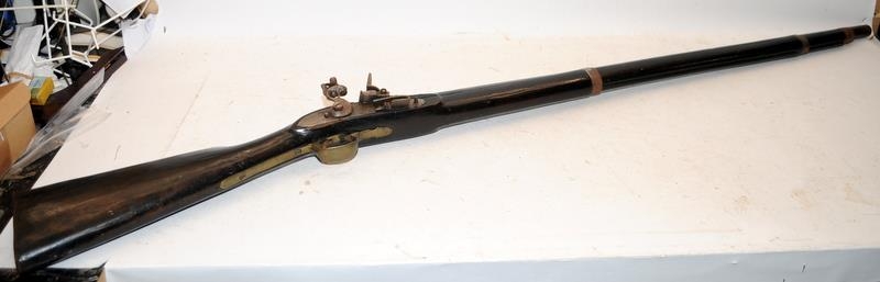 Indian made Brown Bess Smoothbore Flintlock Musket. Foundry marks to barrel, mechanism functions. - Image 2 of 5