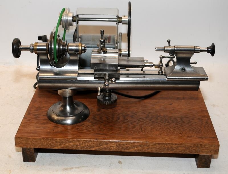 Quality vintage watchmakers/jewellers lathe mounted on board c/w motor and accessories. From a - Image 3 of 6