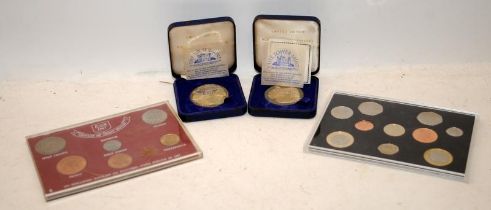 2 x cased Chelsea Centenary Crown sized coins c/w 1967 and 2004 royal mint coin sets