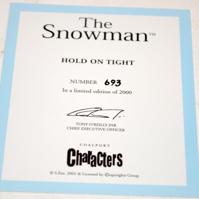 Coalport The Snowman Limited Edition Figurine: Hold On Tight, 693/2000. Boxed with certificate - Image 4 of 5